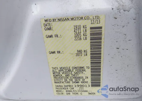 2014 Nissan Altima 2.5 z USA, uszkodzony, nr VIN 1N4AL3AP8EC199013